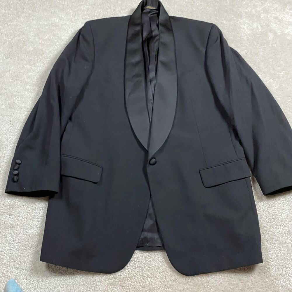 Tom James Tuxedo Jacket Mens 44R Black Wool Shawl Lapel 1 Button Wedding USA